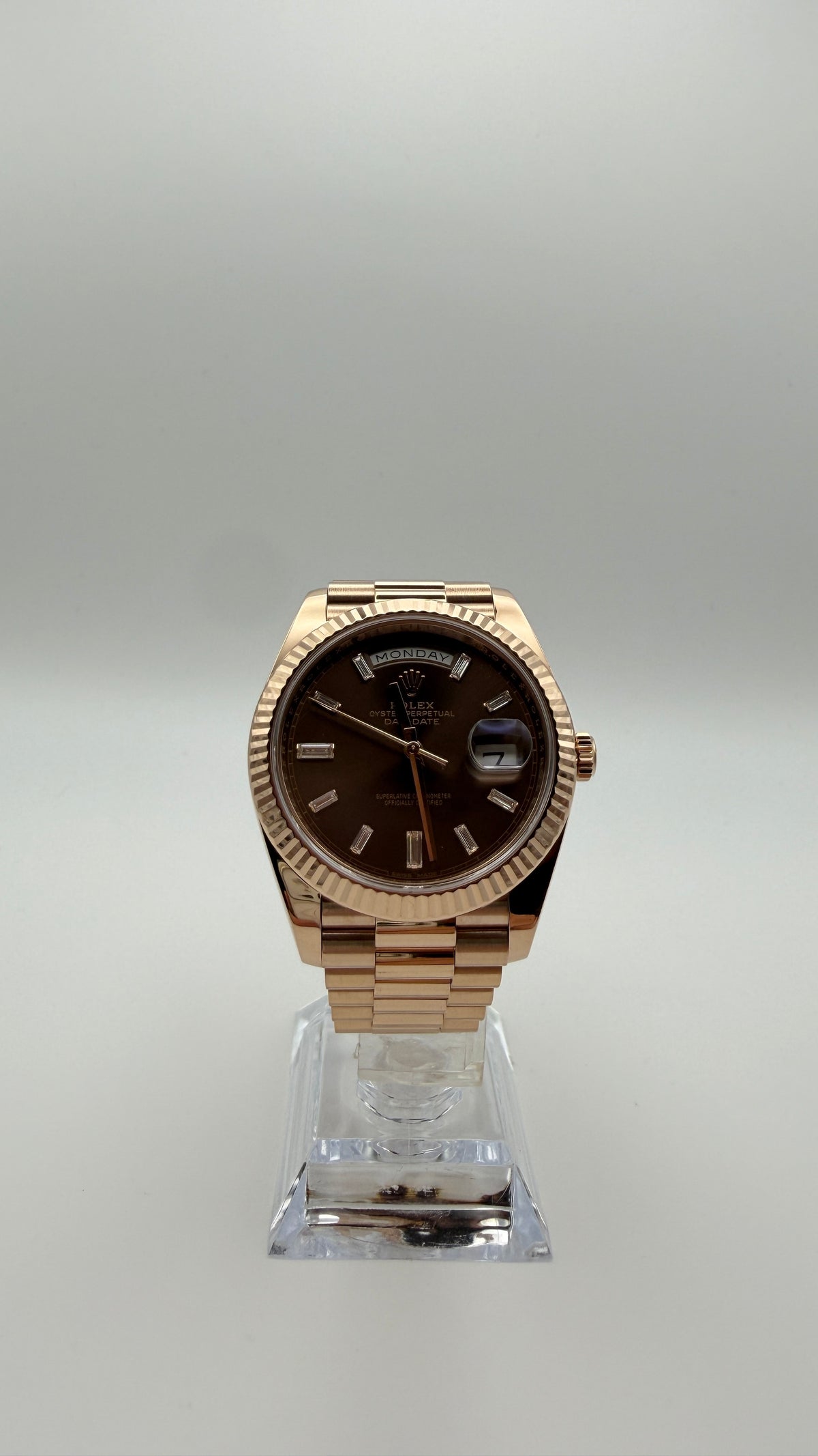 Rolex Day-Date 40 228235 Chocolate Baguette Diamond Dial | 2020 | Full Set